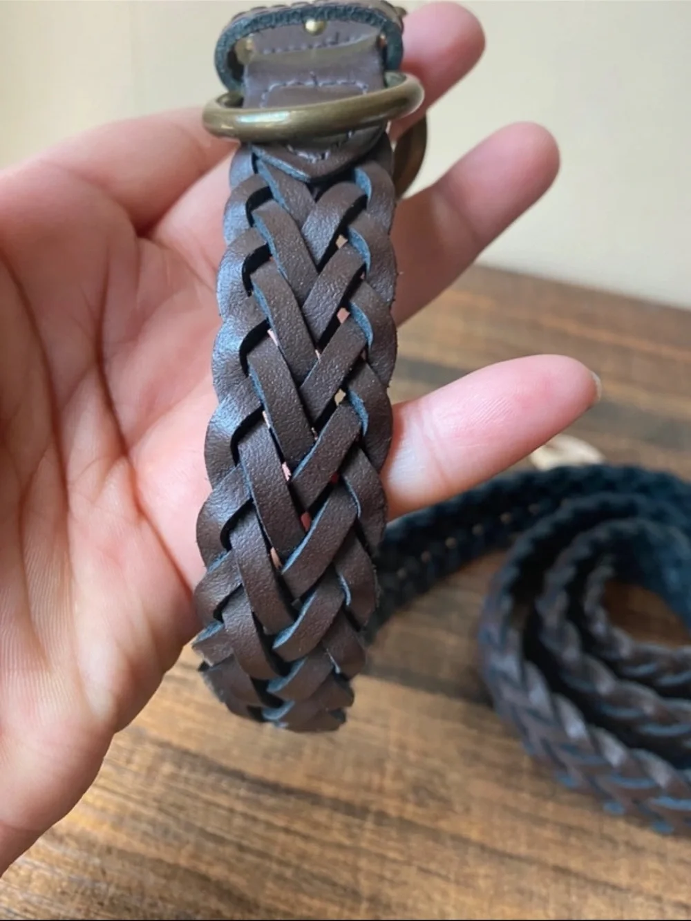 Vintage Leather Woven Belt, 32”